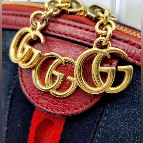 GUCCI Ophidia Sherry Line Shoulder Bag Suede  Navy and Red Mini Bag RARE - Picture 8 of 10